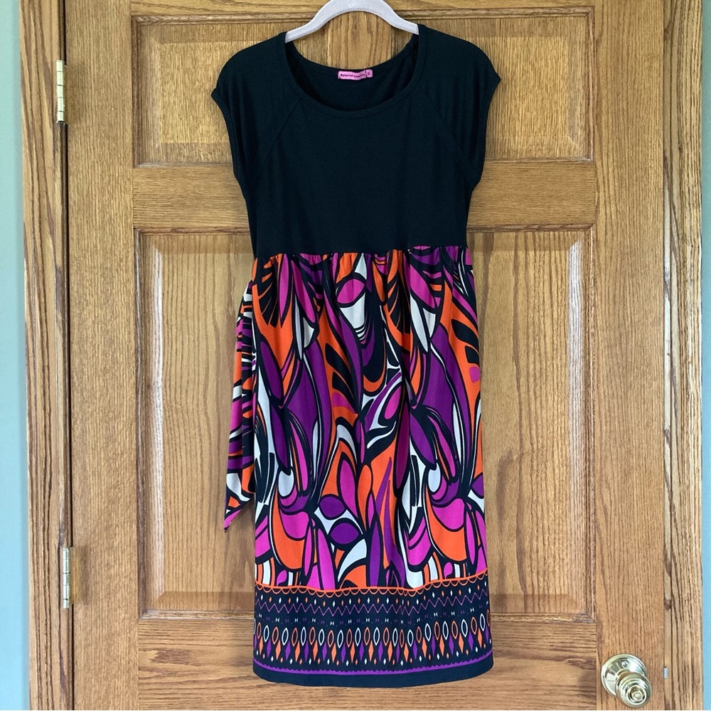 5/$15 Maternal America Black & Multicolor Patterned Dress Medium (Maternity)